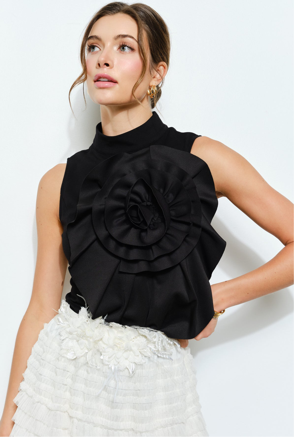 Big Flower Black Sleeveless Shirt
