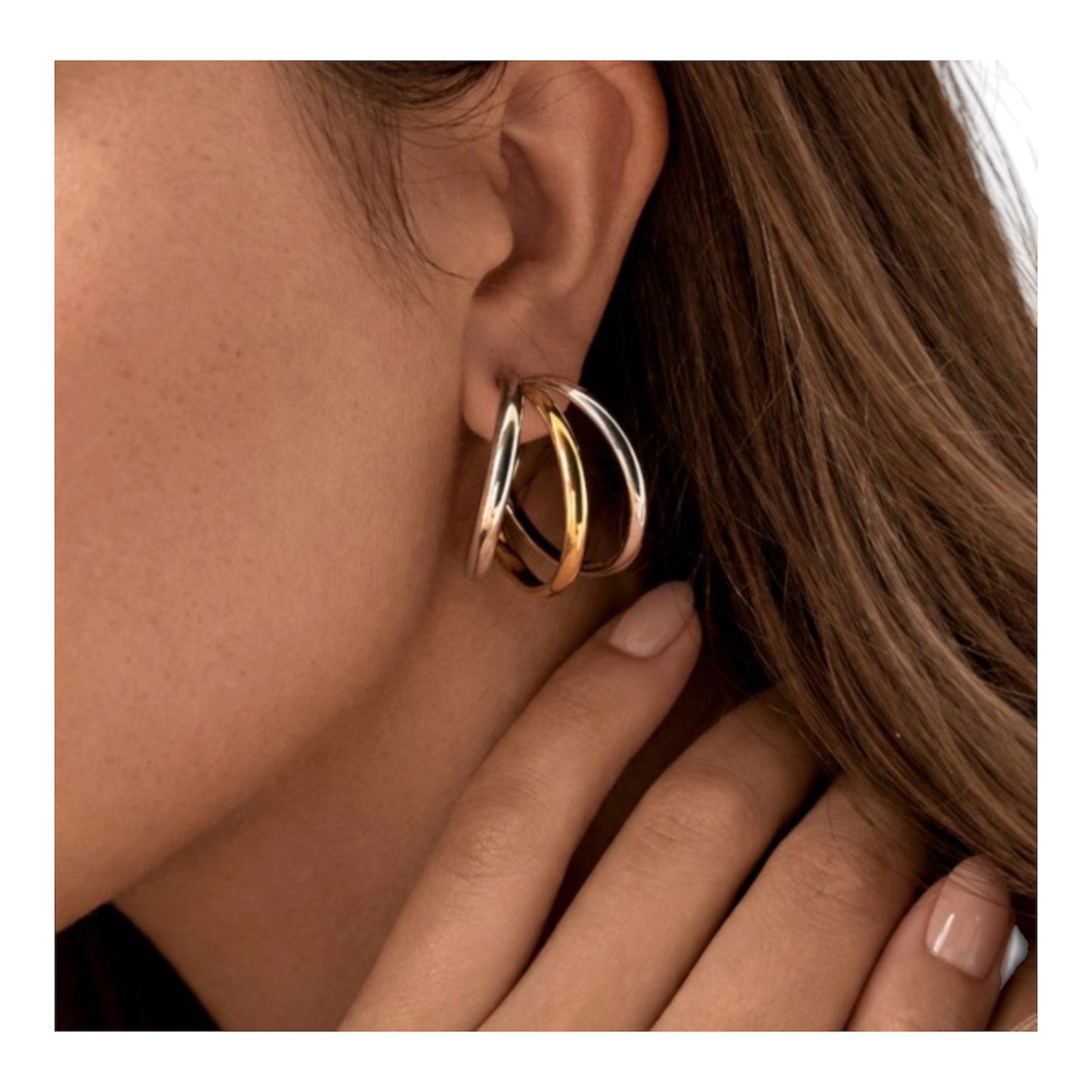 Gold and Silver Triple Hoop Earrings