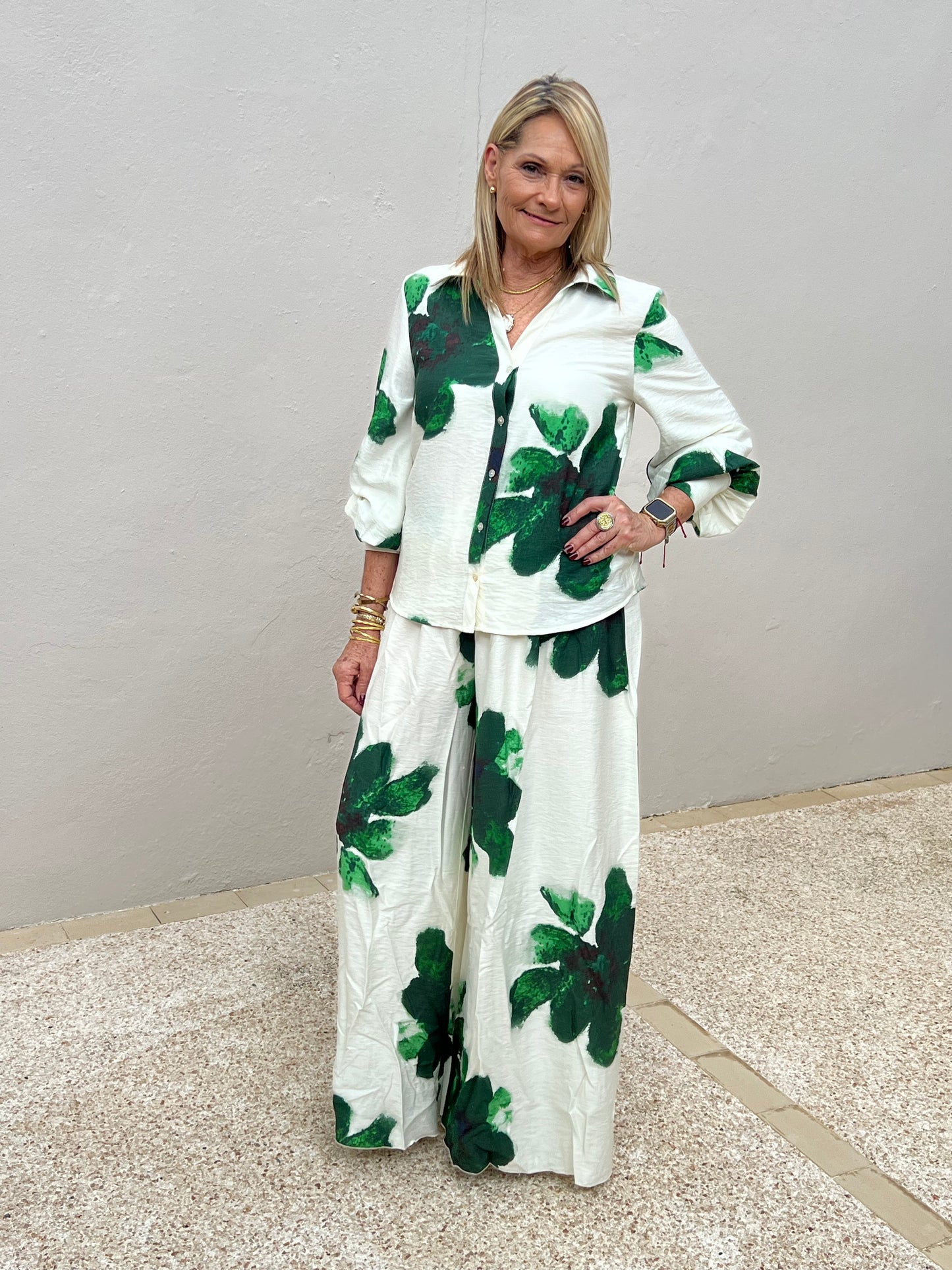 Palazzo green flower pant set