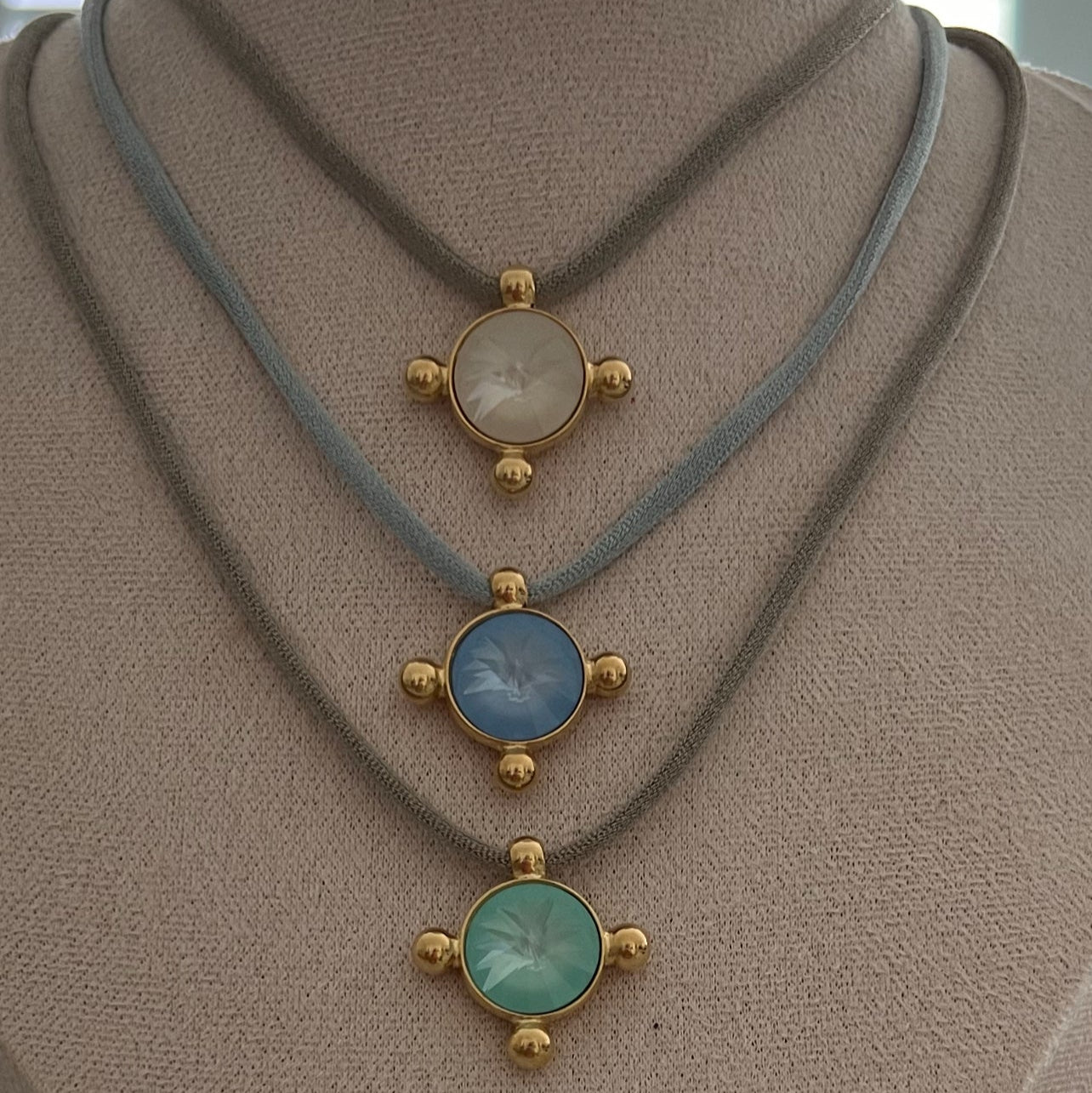 Cross Shape Stone Necklace With Adjustable Chord