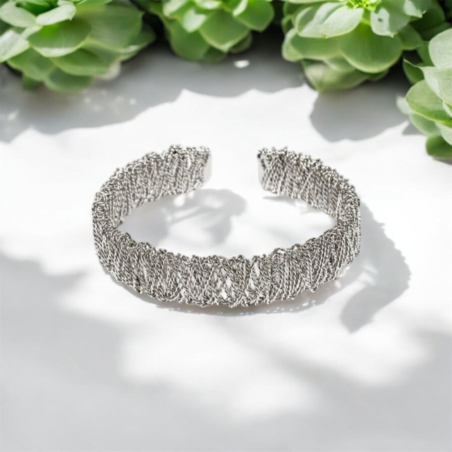 Silver Pleated Fascia Filo Intrecciato Bracelet