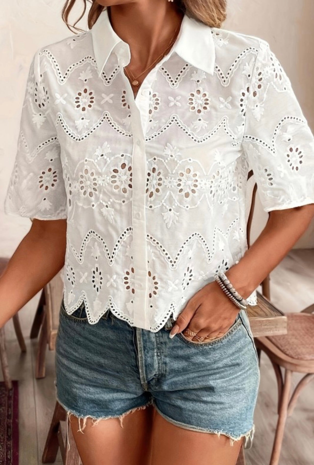 Eyelet Button Top