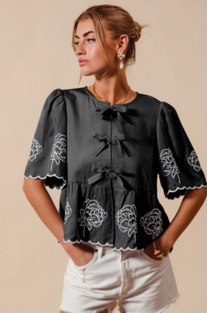 Ash Black Front Tie Top