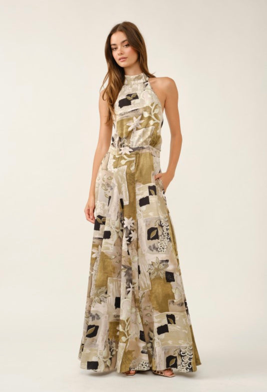 Abstract Floral Wide Leg Jumpsuit