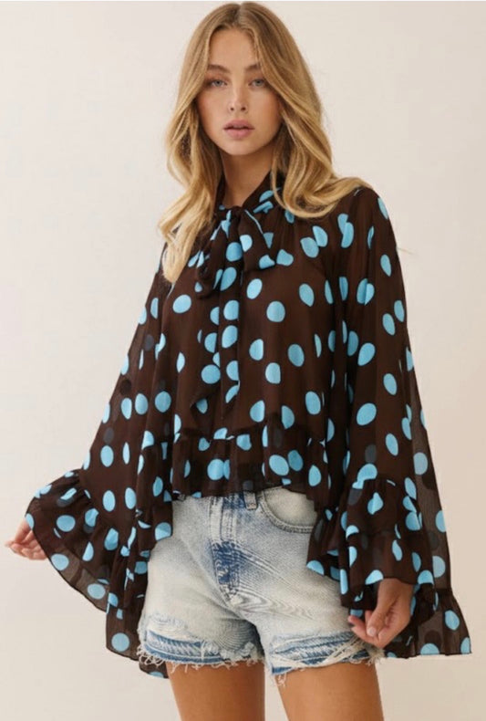 Chocolate and Blue Polka Dot Top