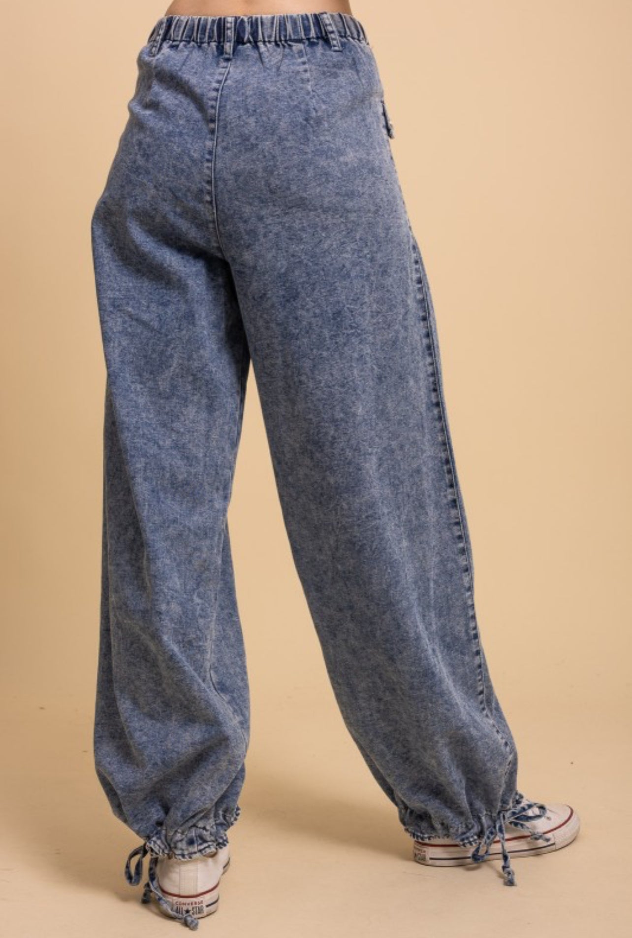 Denim Pants With Tie Hem