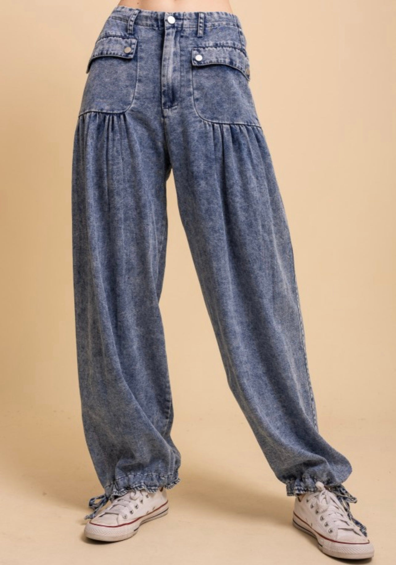 Denim Pants With Tie Hem