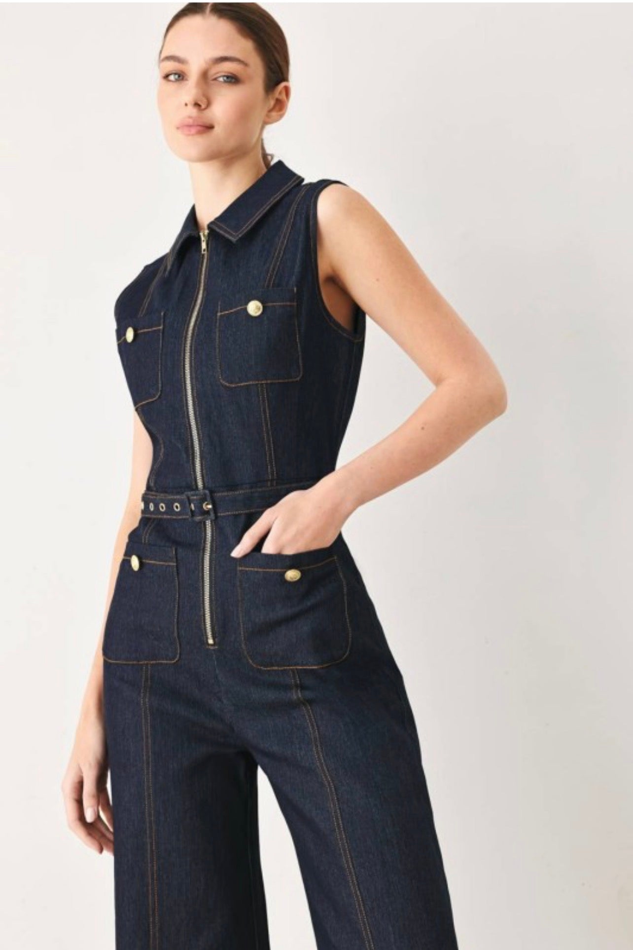 Dark Blue Denim Jumpsuit