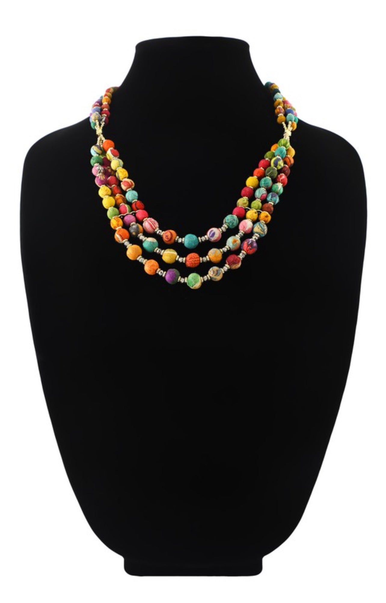 Fabric Covered Beads Long Necklace