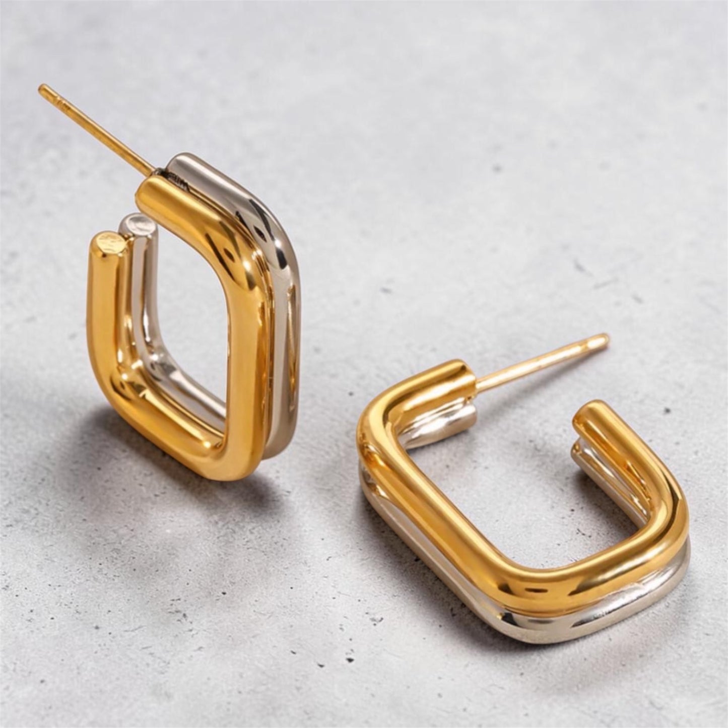 Gold and Silver Squared Earrings