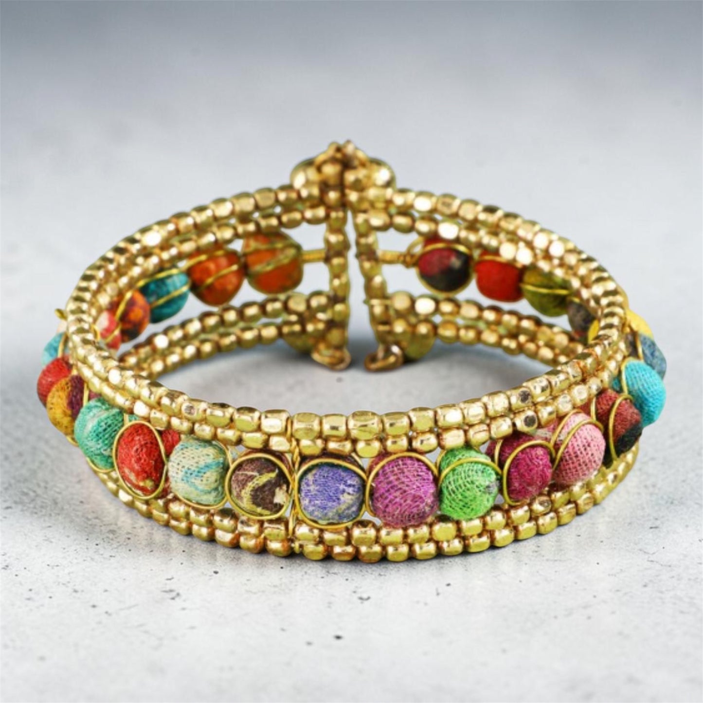 Fabric Covered Beads Bracelet
