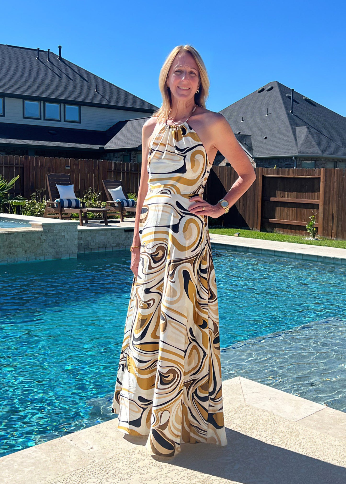 Yellow and Cream tones Silk Maxi Dress