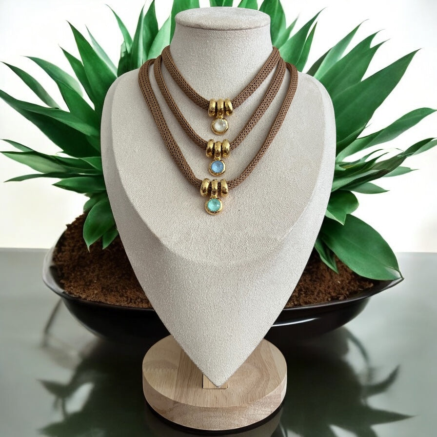 Brown Chord With Small Stone Necklace