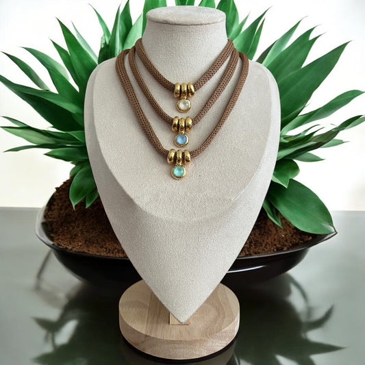 Brown Chord With Small Stone Necklace