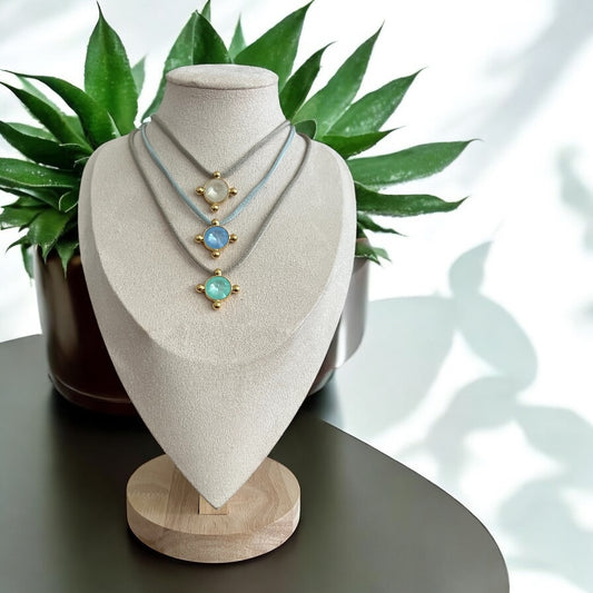 Cross Shape Stone Necklace With Adjustable Chord