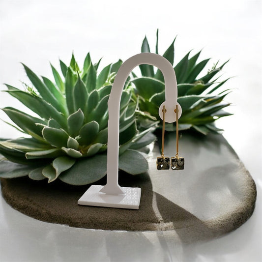 Long Square Gray Sapphire Earrings