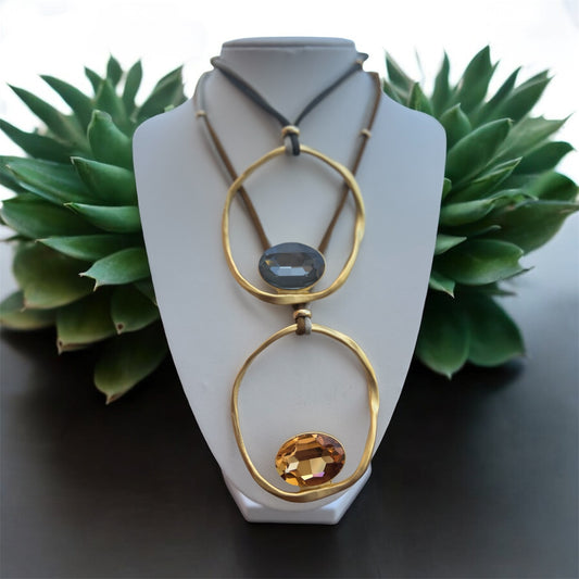 Big Oval Brown Topaz or Blue Sapphire Necklace