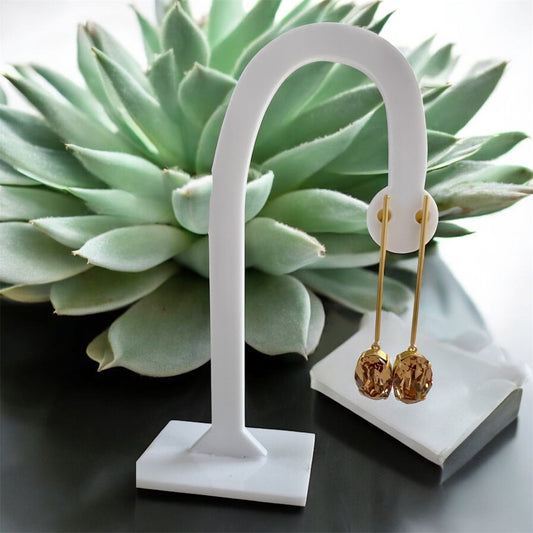 Long Brown Topaz Oval Earrings
